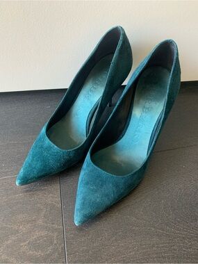Burberry Teal Suede Pointed-Toe Pumps